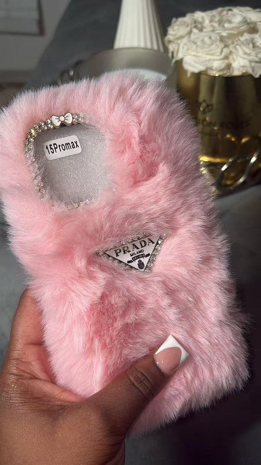 Pink Faux Fur Luxe Case – Prada-Inspired Edition